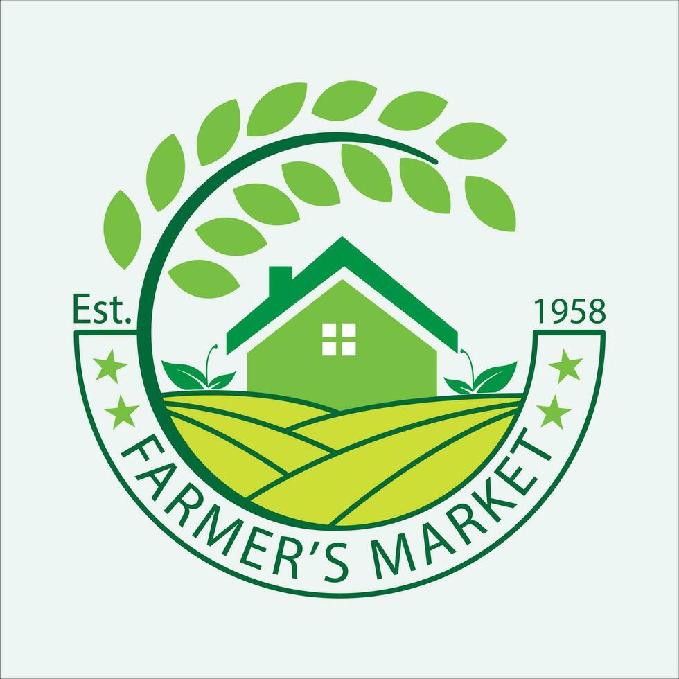 vetor agricultores mercado logotipo Projeto plantar conceito.
