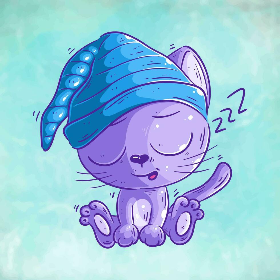 fofa gato sentado adormecido desenho animado vetor