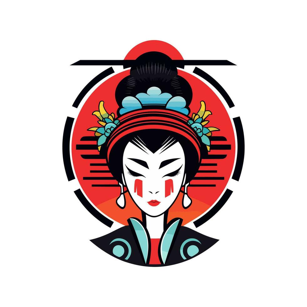 requintado japonês gueixa menina ilustração com desenhado à mão detalhes para cativante logotipo desenhos este evocar elegância e graça vetor