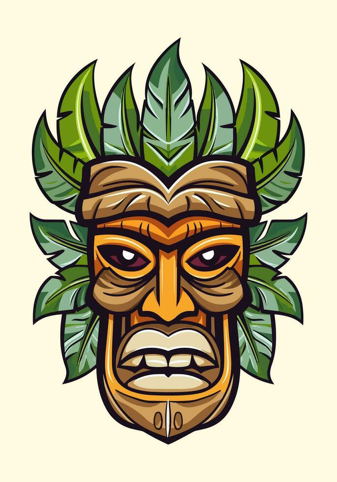 de madeira tiki mascarar tribal mão desenhado logotipo Projeto ilustração vetor