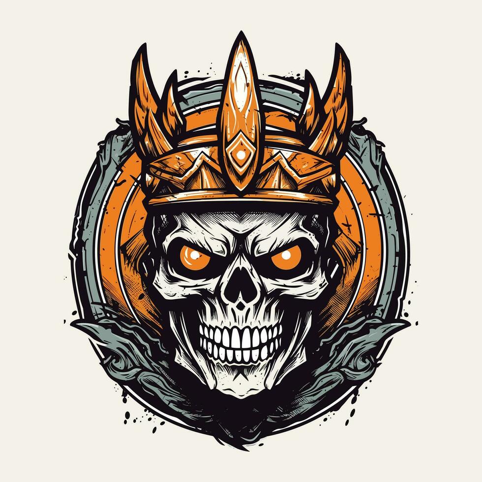 viking crânio Guerreiro mão desenhado logotipo Projeto ilustração vetor