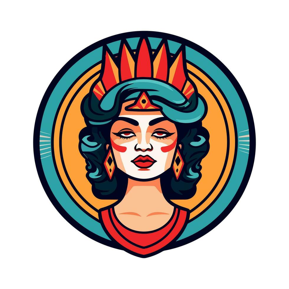 rainha Princesa chicano menina mão desenhado logotipo Projeto ilustração vetor