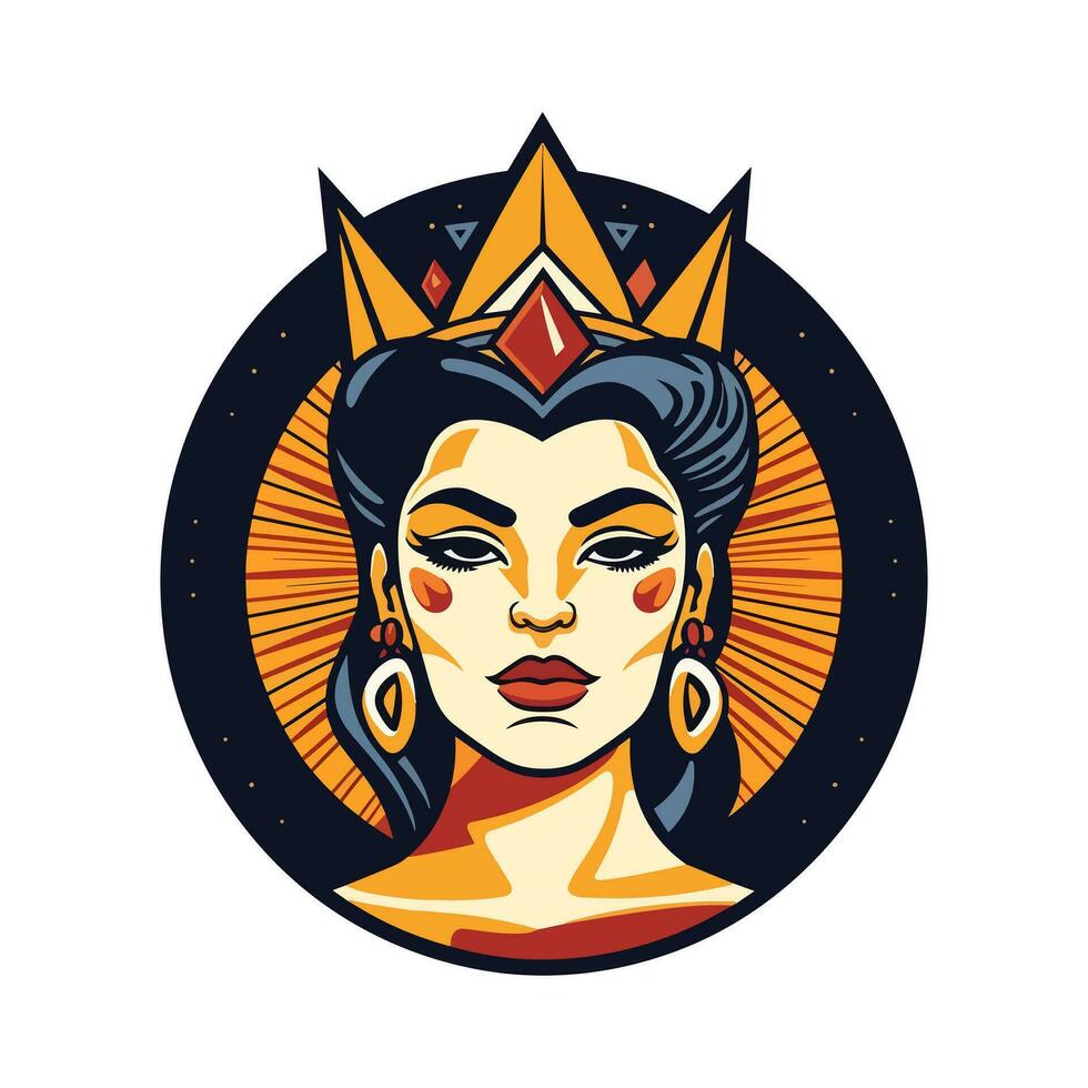 rainha Princesa chicano menina mão desenhado logotipo Projeto ilustração vetor