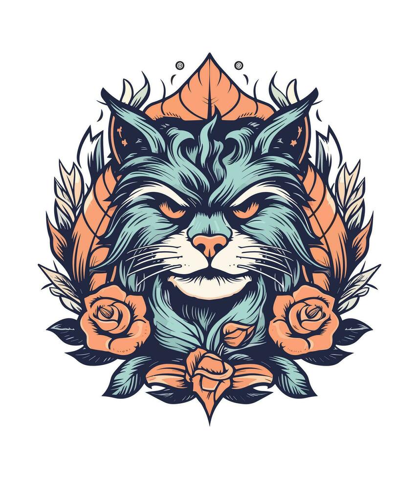 gato cabeça com flor decoração vetor grampo arte ilustração