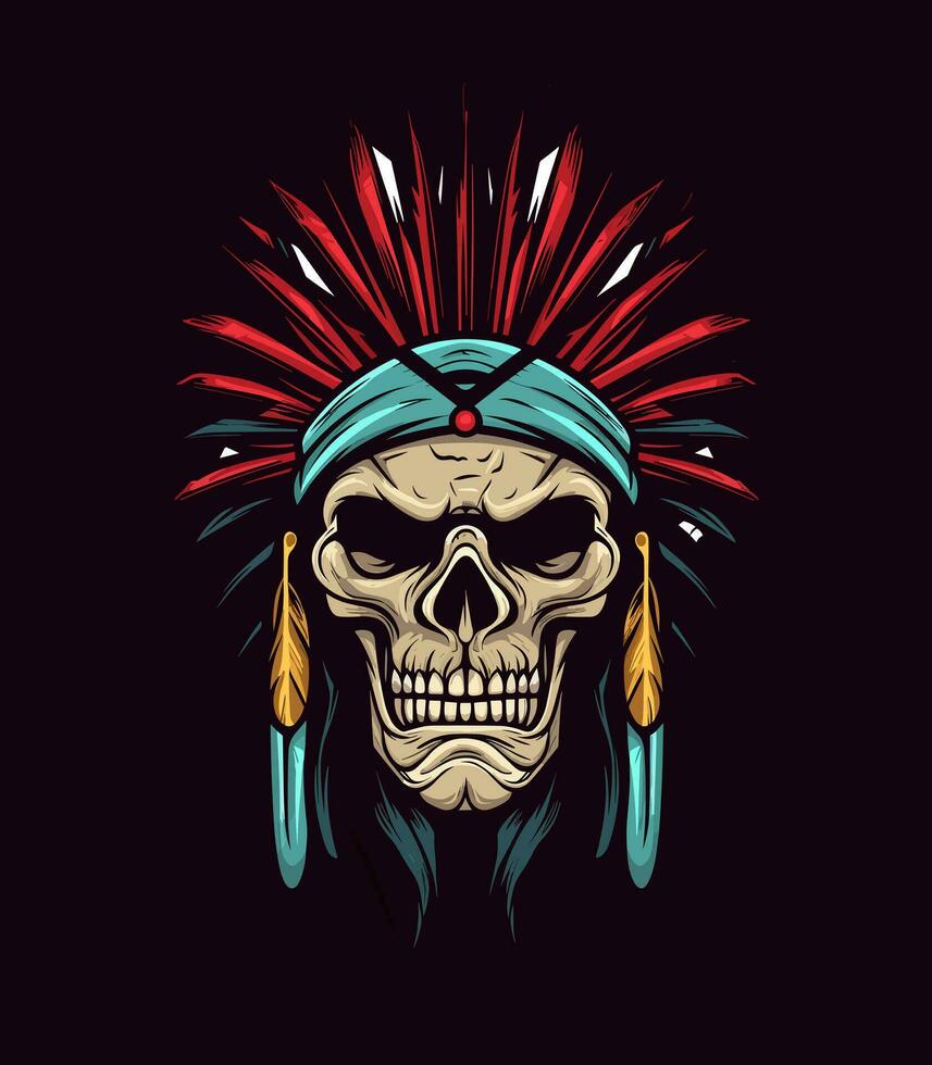 uma impressionante nativo americano indiano crânio cabeça vetor grampo arte ilustração, representando cultural herança e a ciclo do vida, perfeito para artístico desenhos e espiritual temas