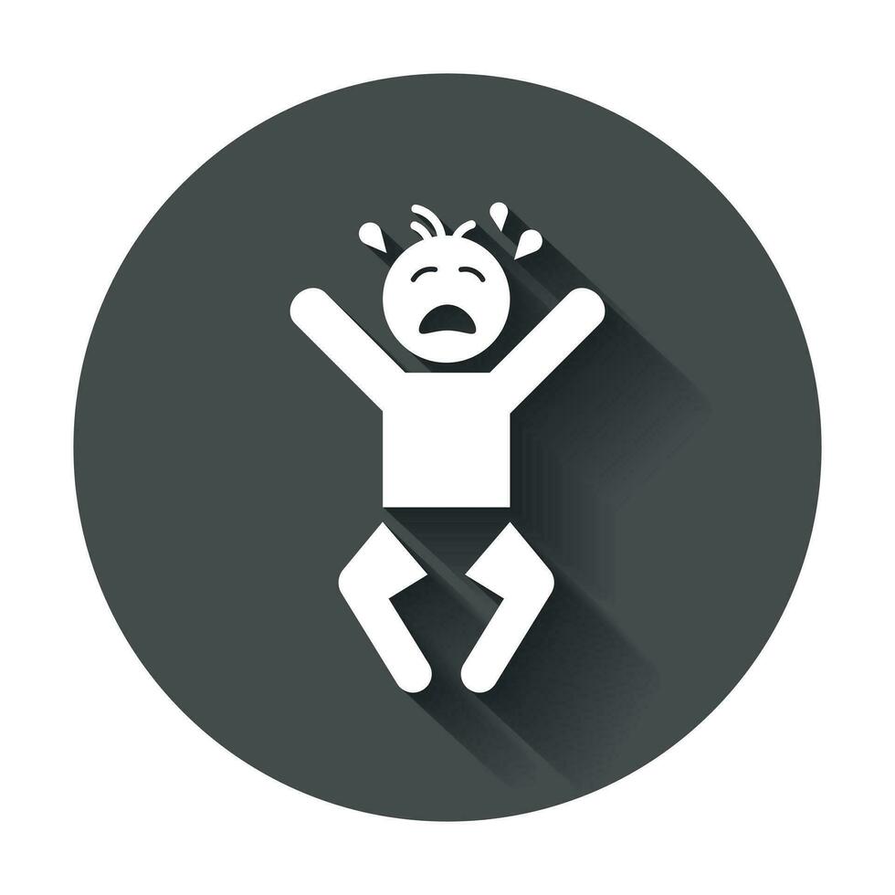 chorando bebê vetor ícone. raiva emoções criança plano ilustração em Preto volta fundo com grandes sombra.