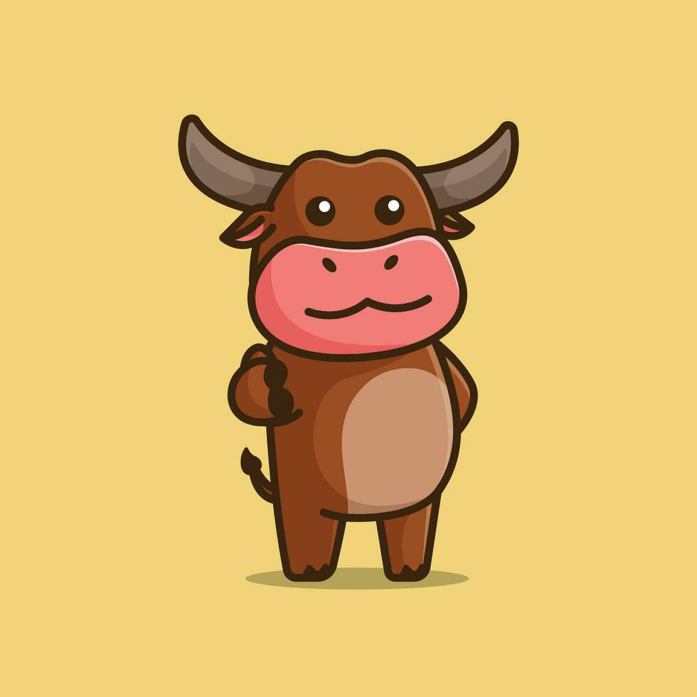 fofa búfalo touro polegares acima simples desenho animado vetor ilustração animal natureza ícone