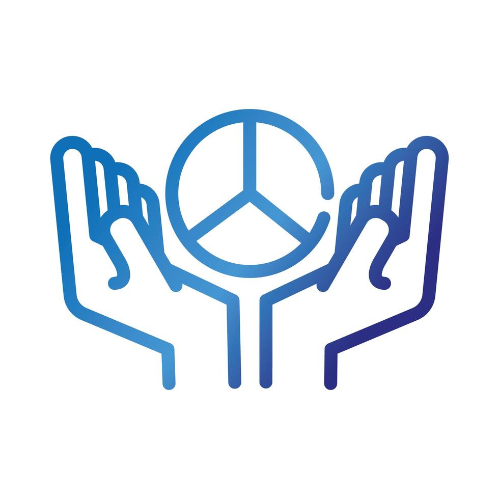 mãos com ícone de estilo gradiente de símbolo de paz e amor vetor