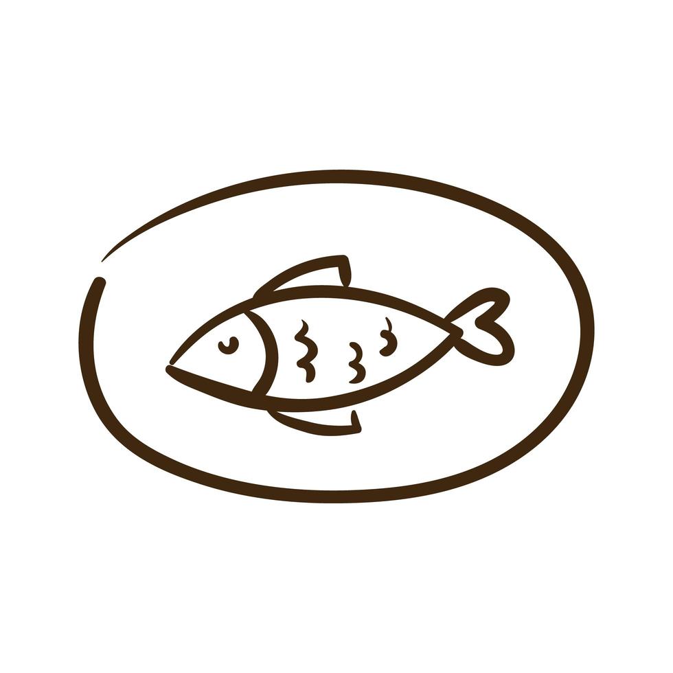 ícone de estilo de linha de frutos do mar prato vetor