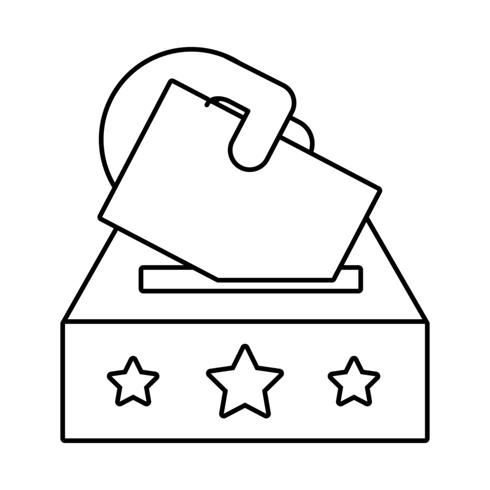 mão com ícone de estilo de linha de eleição dos EUA cartão de voto vetor