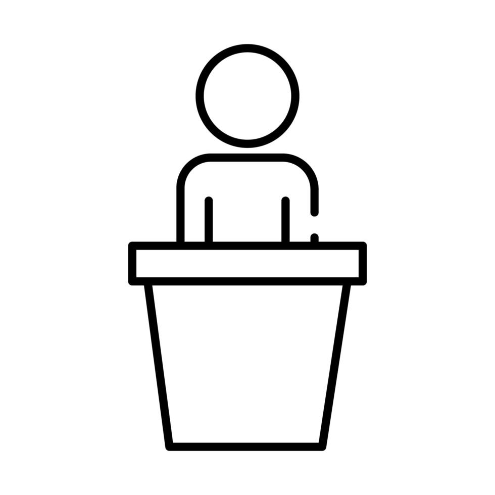 avatar de figura humana em ícone de estilo de linha de pódio de fala vetor