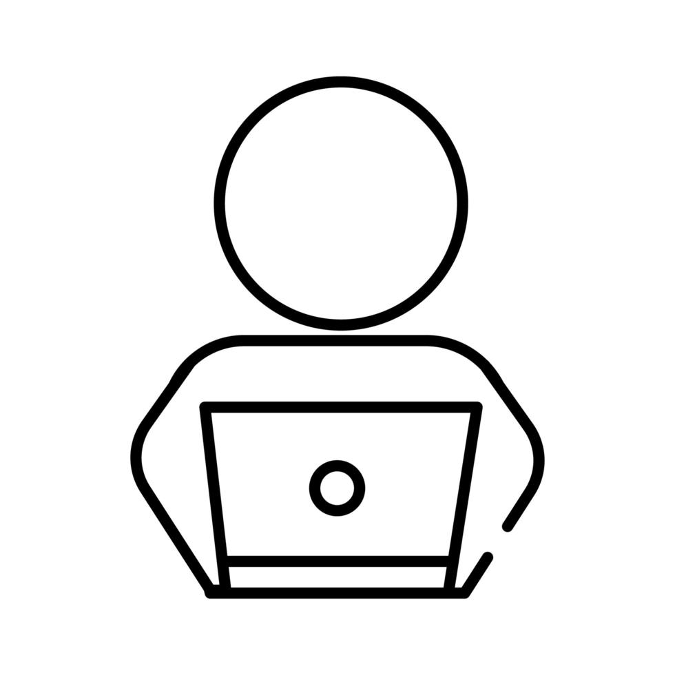 avatar de figura humana com ícone de estilo de linha de laptop vetor