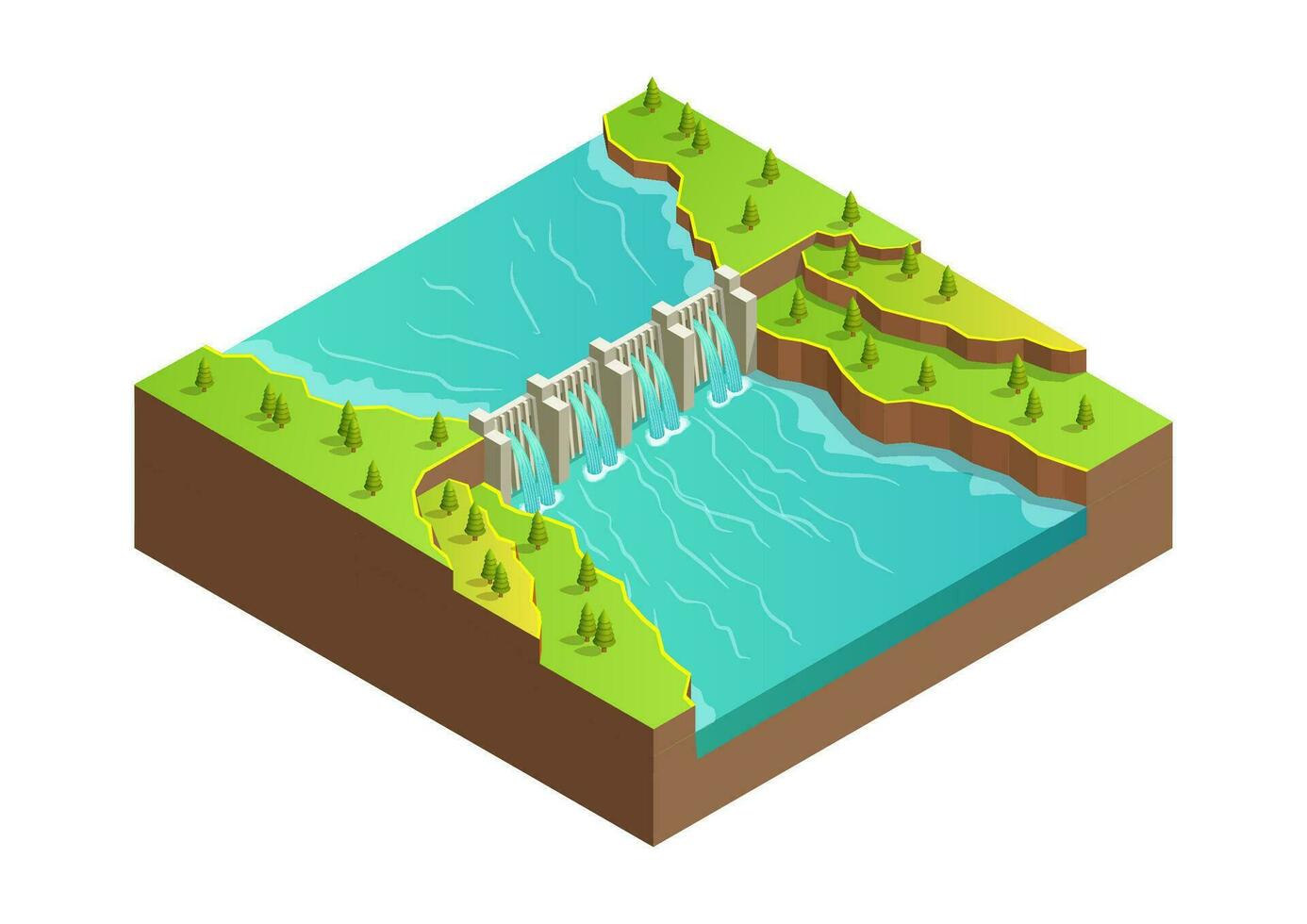 isométrico rio com barragem vetor