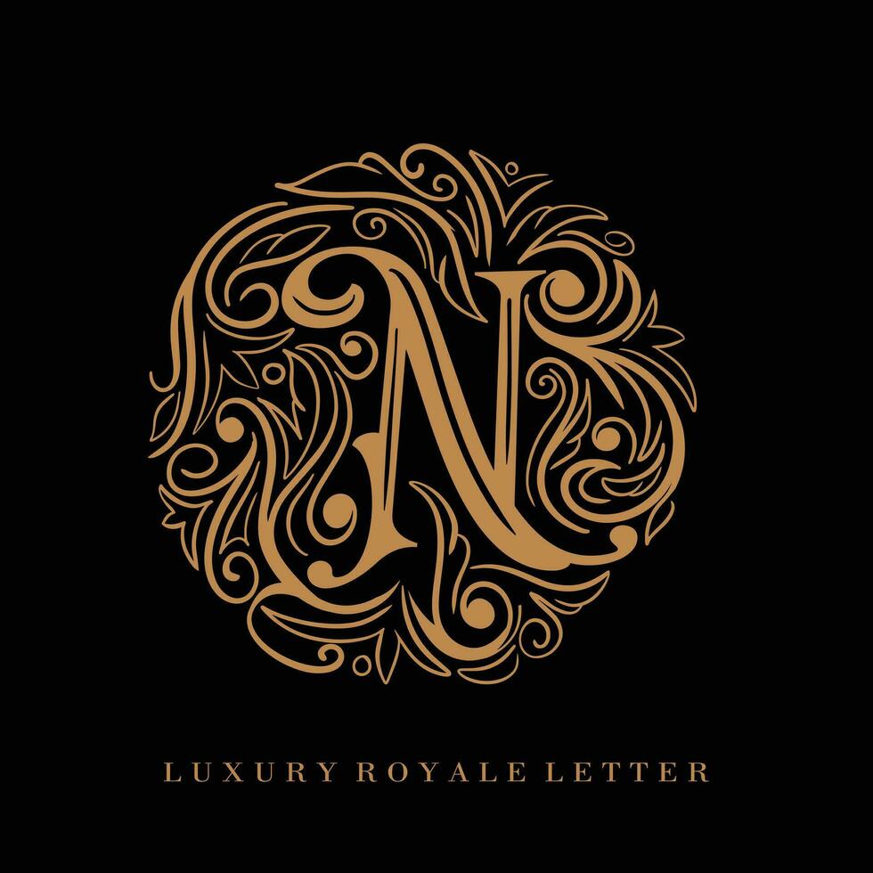 carta n luxo real círculo enfeite logotipo vetor