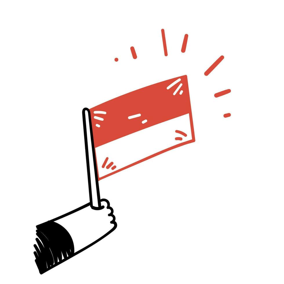 mão desenhado rabisco mão segurando indonésio bandeira ilustração vetor