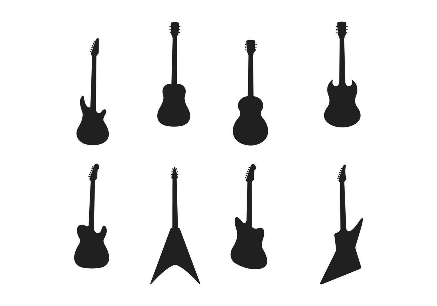 conjunto do elétrico guitarra personagens silhuetas em branco fundo vetor