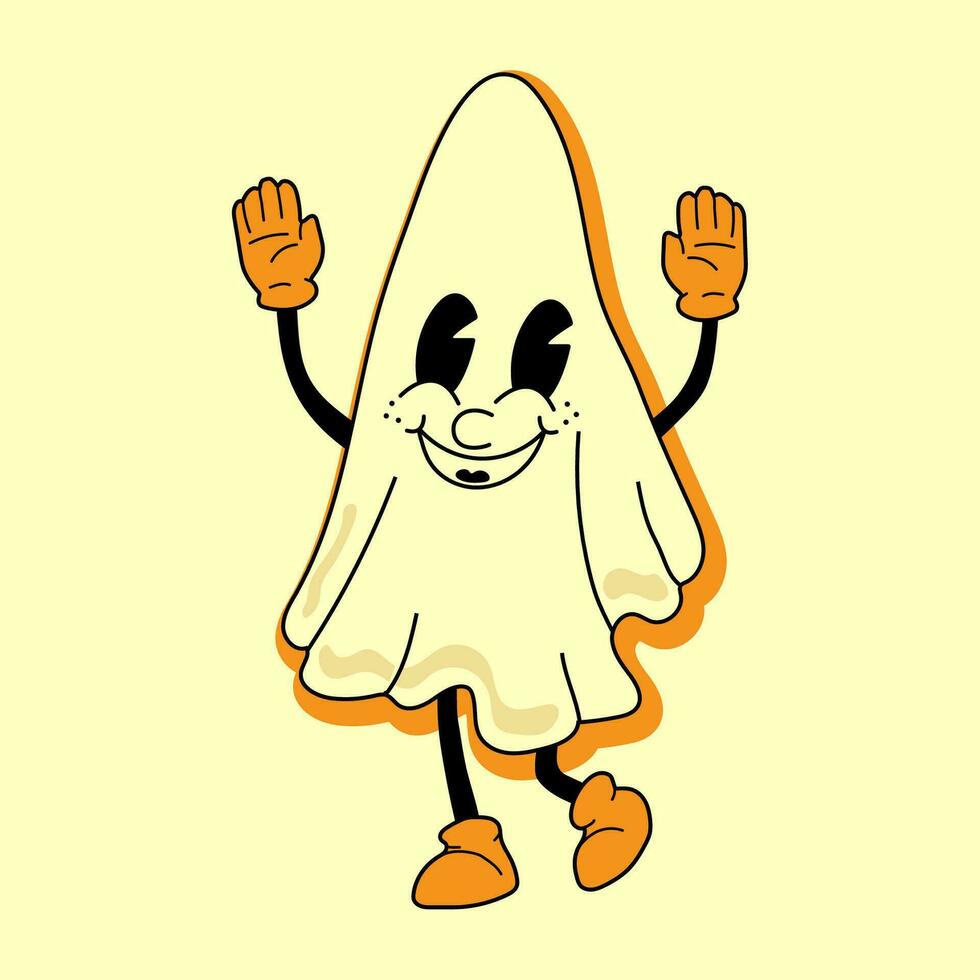 fantasma 30s desenho animado mascote personagem anos 40, anos 50, anos 60 velho animação estilo. desenho animado alegre dia das Bruxas mascote vetor