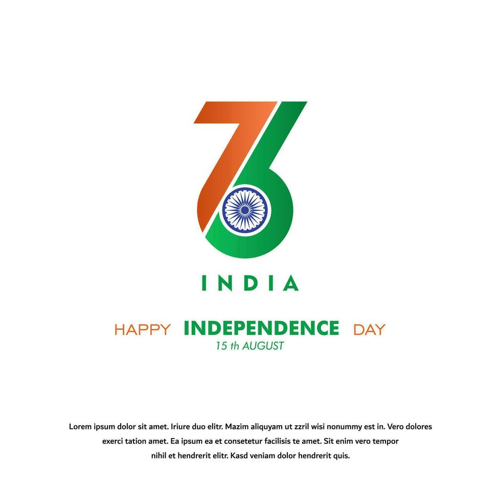 76 ano feliz independência dia Índia, 15º agosto, modelo para poster, bandeira, anúncio, ou cumprimento cartão vetor