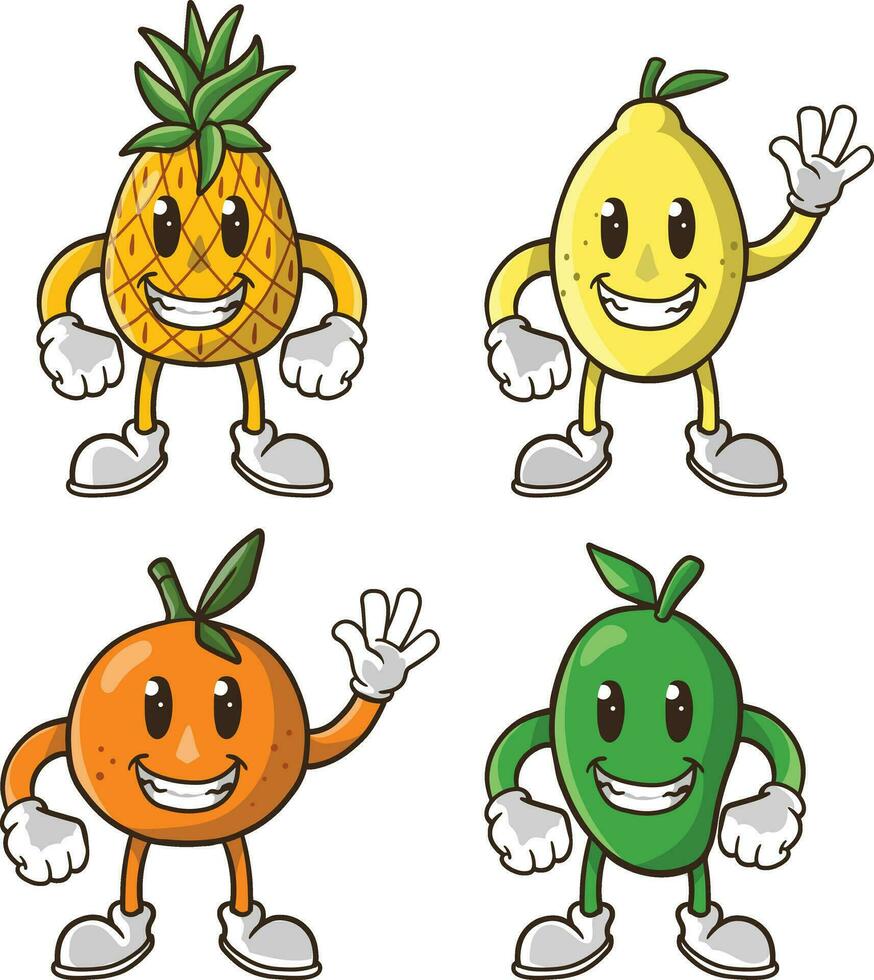 4 conjunto fruta mascote coleção vetor