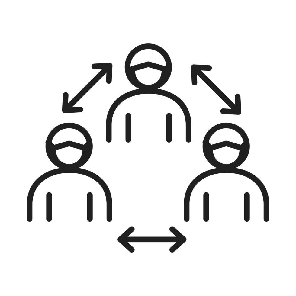 novo distanciamento social físico normal após doença coronavírus covid 19 estilo de ícone linear vetor