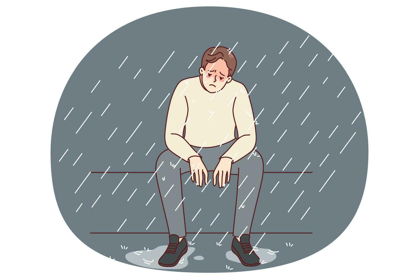 infeliz homem debaixo chuva sentindo-me depressivo vetor