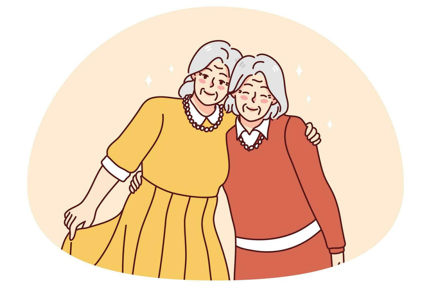 feliz idosos mulheres amigos abraçando vetor