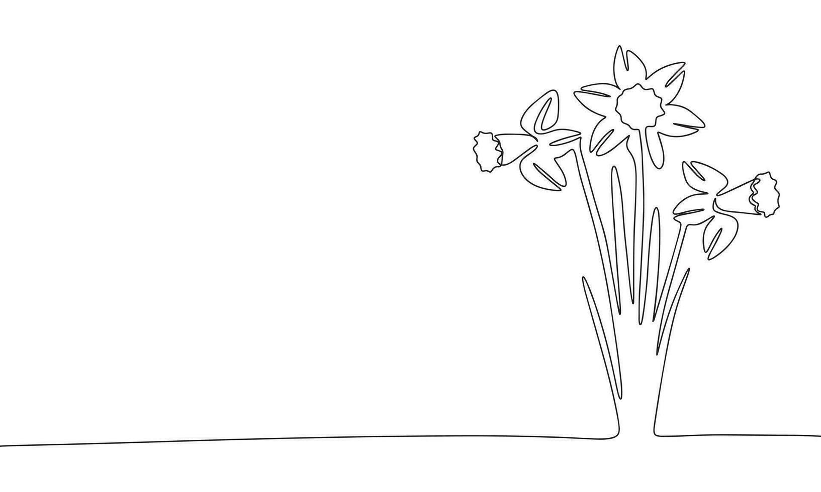 1 linha contínuo narcisos. flores conceito bandeira dentro linha arte mão desenhando estilo. esboço vetor ilustração.