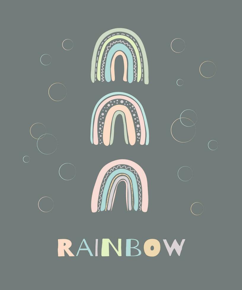 poster com três pastel arco-íris em uma Sombrio cinzento fundo. vetor imagem