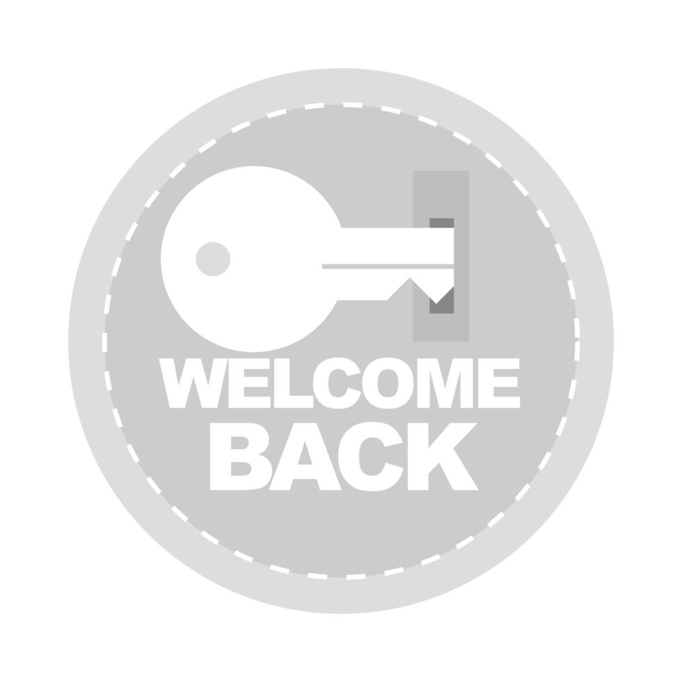bem-vindo de volta ícone plano de adesivo de abertura de chave de inscrição vetor