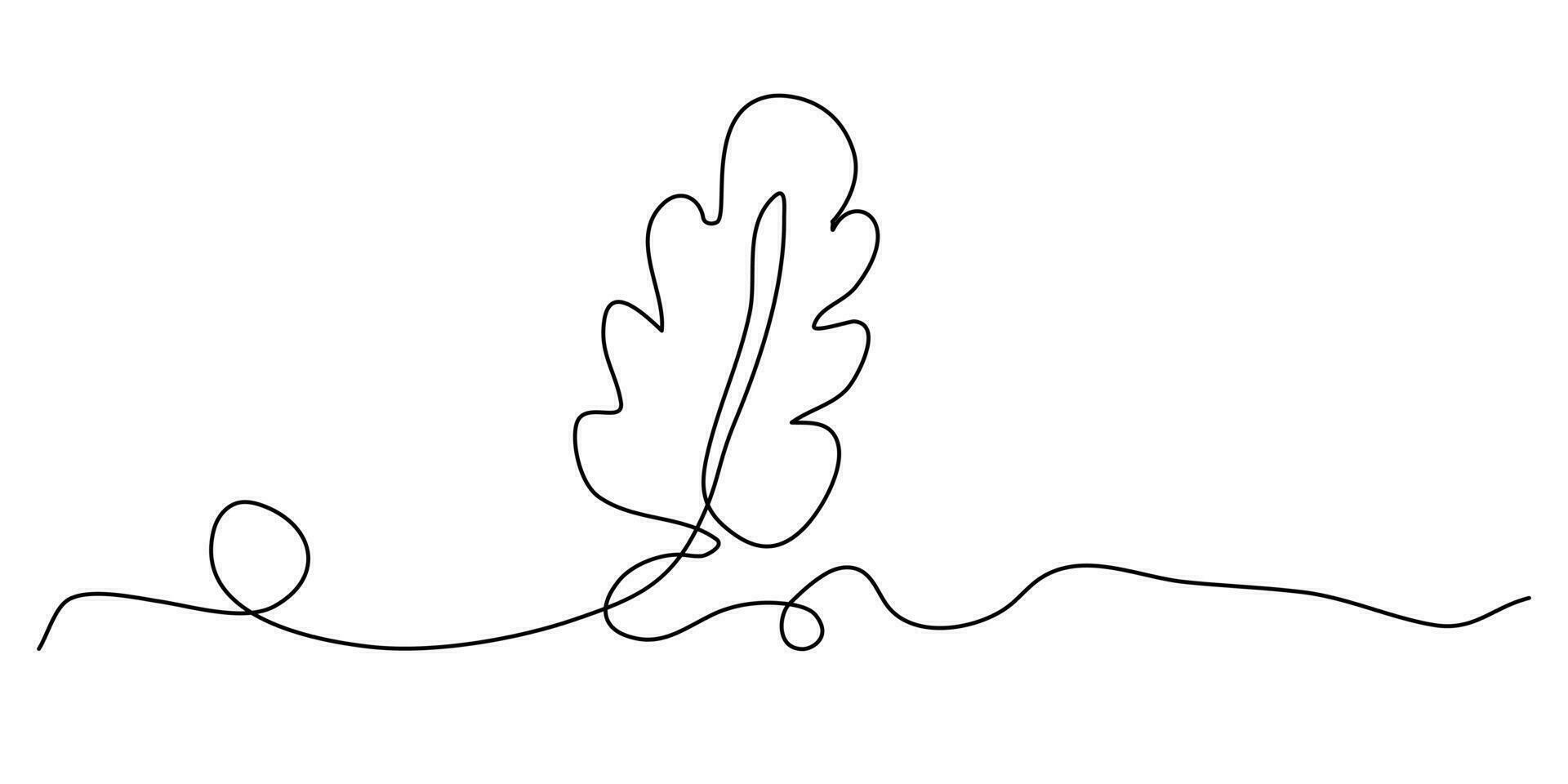 carvalho folha linha arte. 1 contínuo linha desenhando abstrato folha isolado vetor objeto em branco fundo