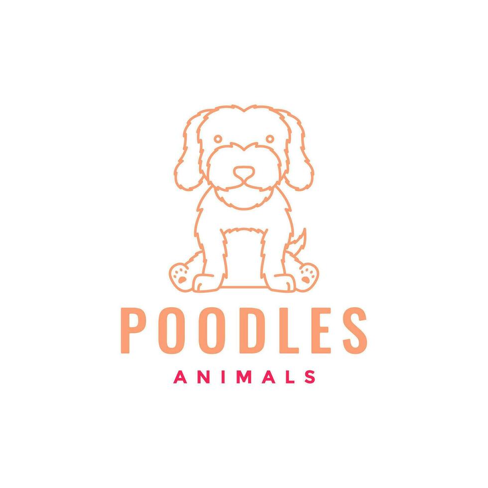 animal animais de estimação cachorro poodle jogando mascote linha arte desenho animado logotipo Projeto vetor