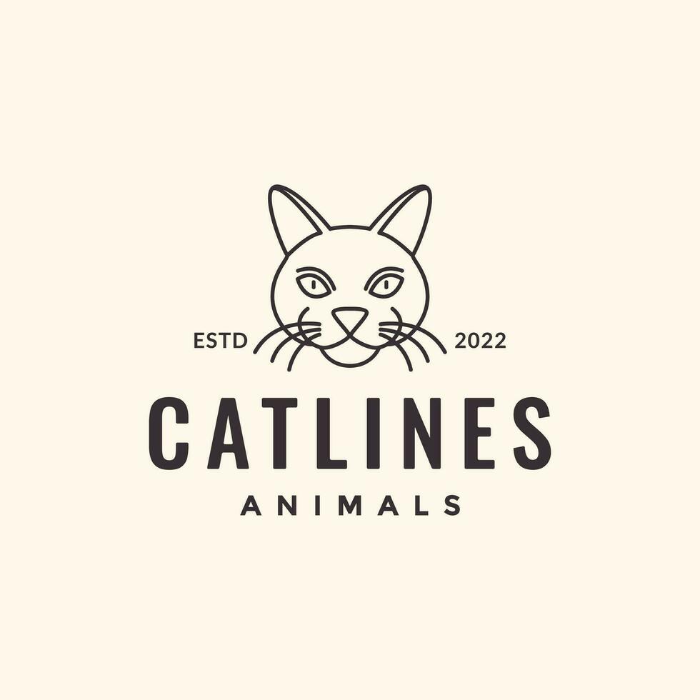 animal animais de estimação gato cabeça mascote linha arte simples hipster logotipo Projeto vetor