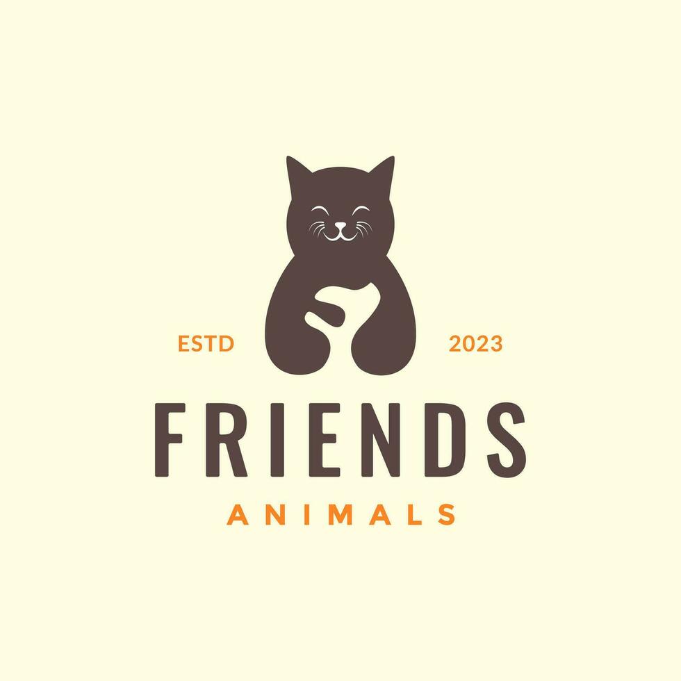 animal animais de estimação gato abraço cachorro cachorro mascote hipster simples logotipo Projeto vetor