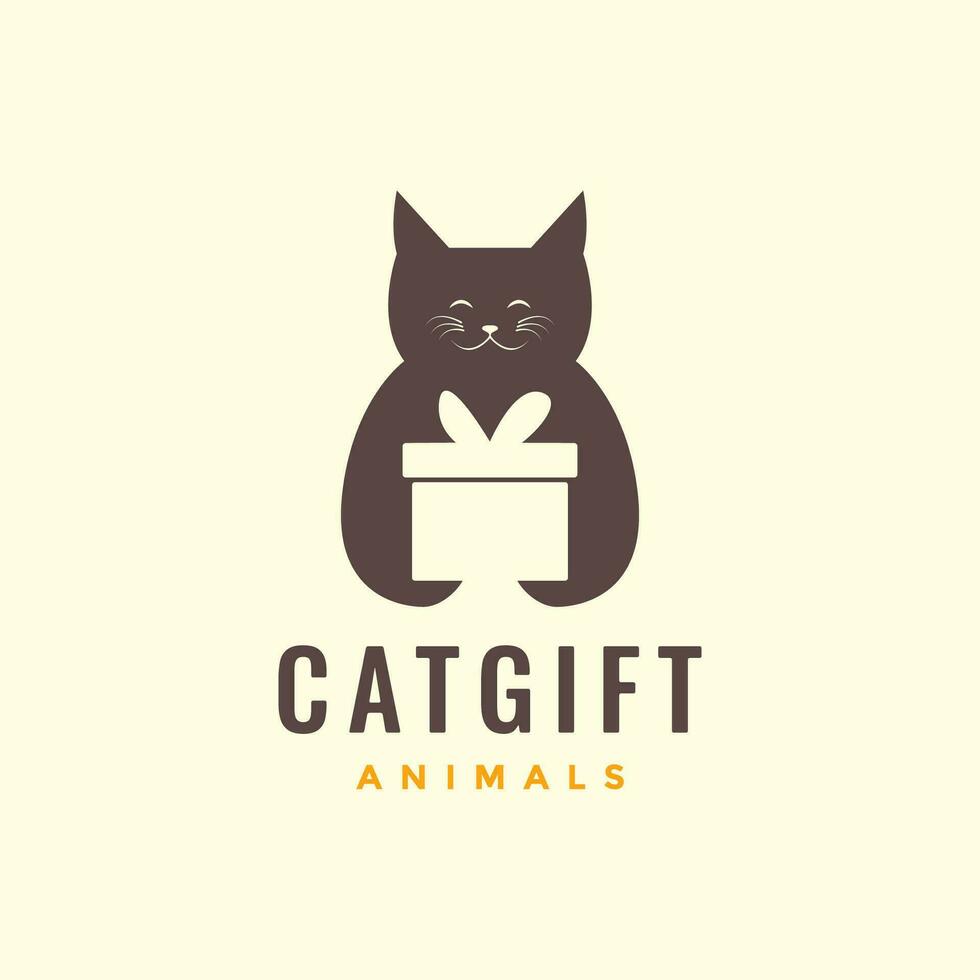 animal animais de estimação gato abraço presente caixa mascote logotipo Projeto vetor