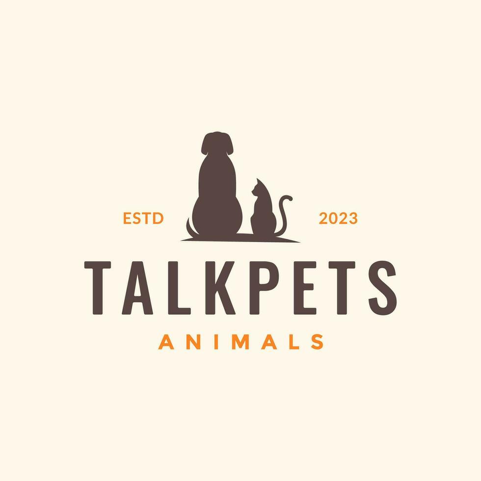 animal animais de estimação cachorro gato amigo sentar juntos hipster simples logotipo Projeto vetor