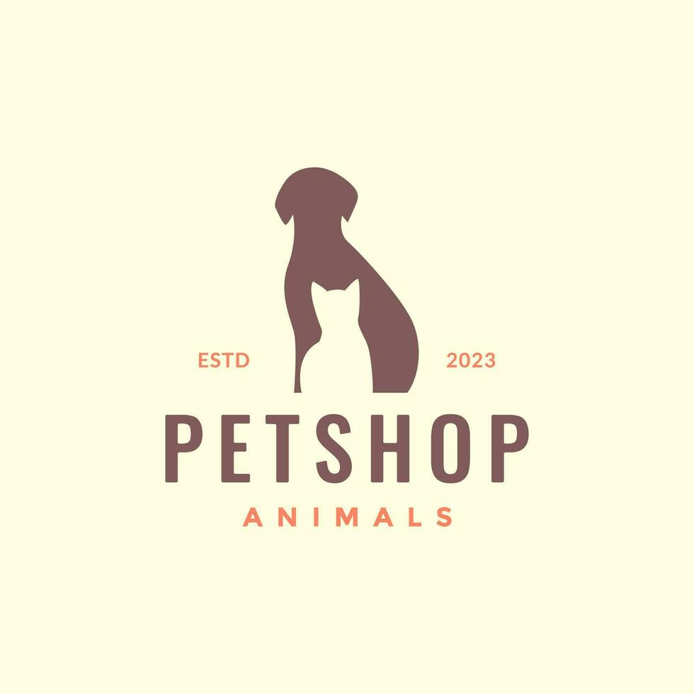 animal animais de estimação cachorro e gato amigo mascote vintage hipster simples logotipo Projeto vetor