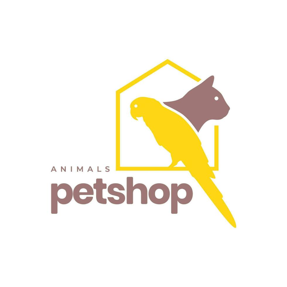 animais de estimação casa cela papagaio pássaro e gato colorida mascote moderno simples logotipo ícone vetor ilustração