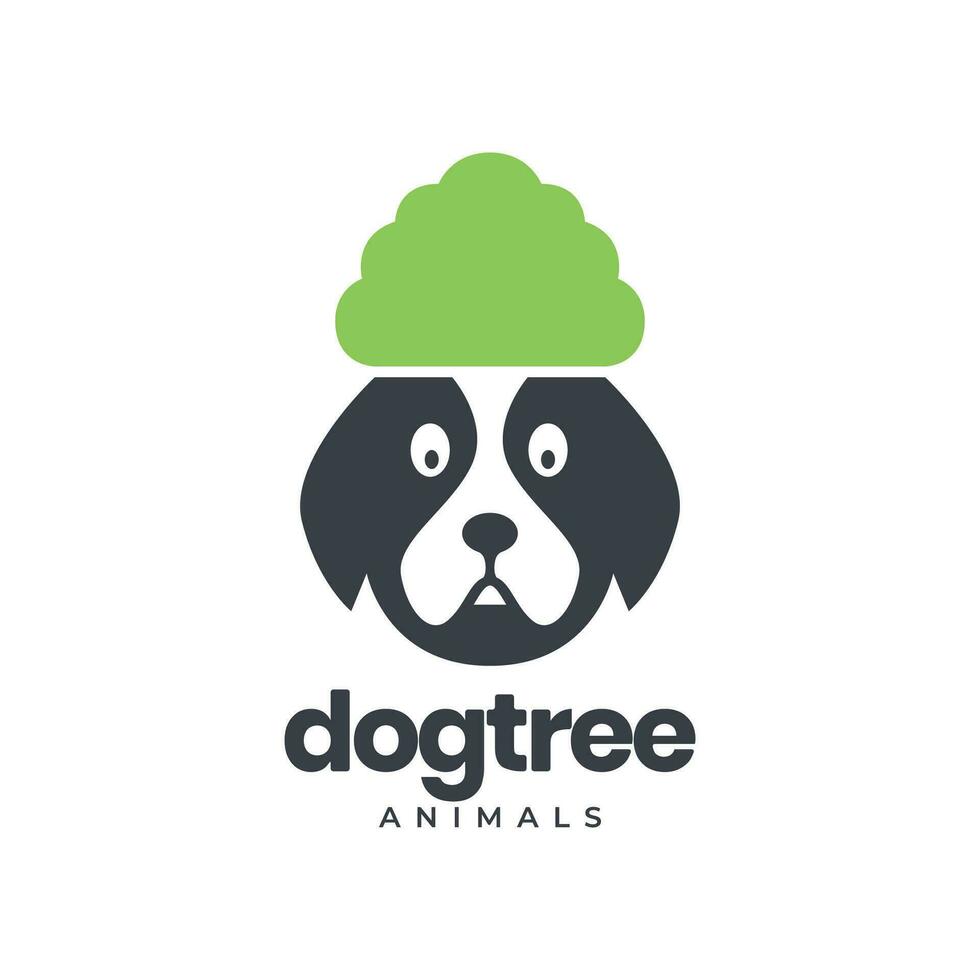 cachorro e árvore animais de estimação mascote fofa desenho animado colorida simples logotipo ícone vetor ilustração