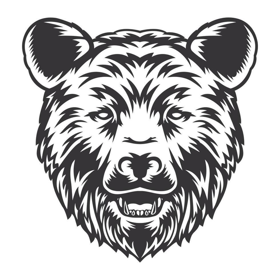 grisalho Urso cabeça Projeto lineart. Fazenda animal. Preto Urso logotipos ou ícones. vetor ilustração