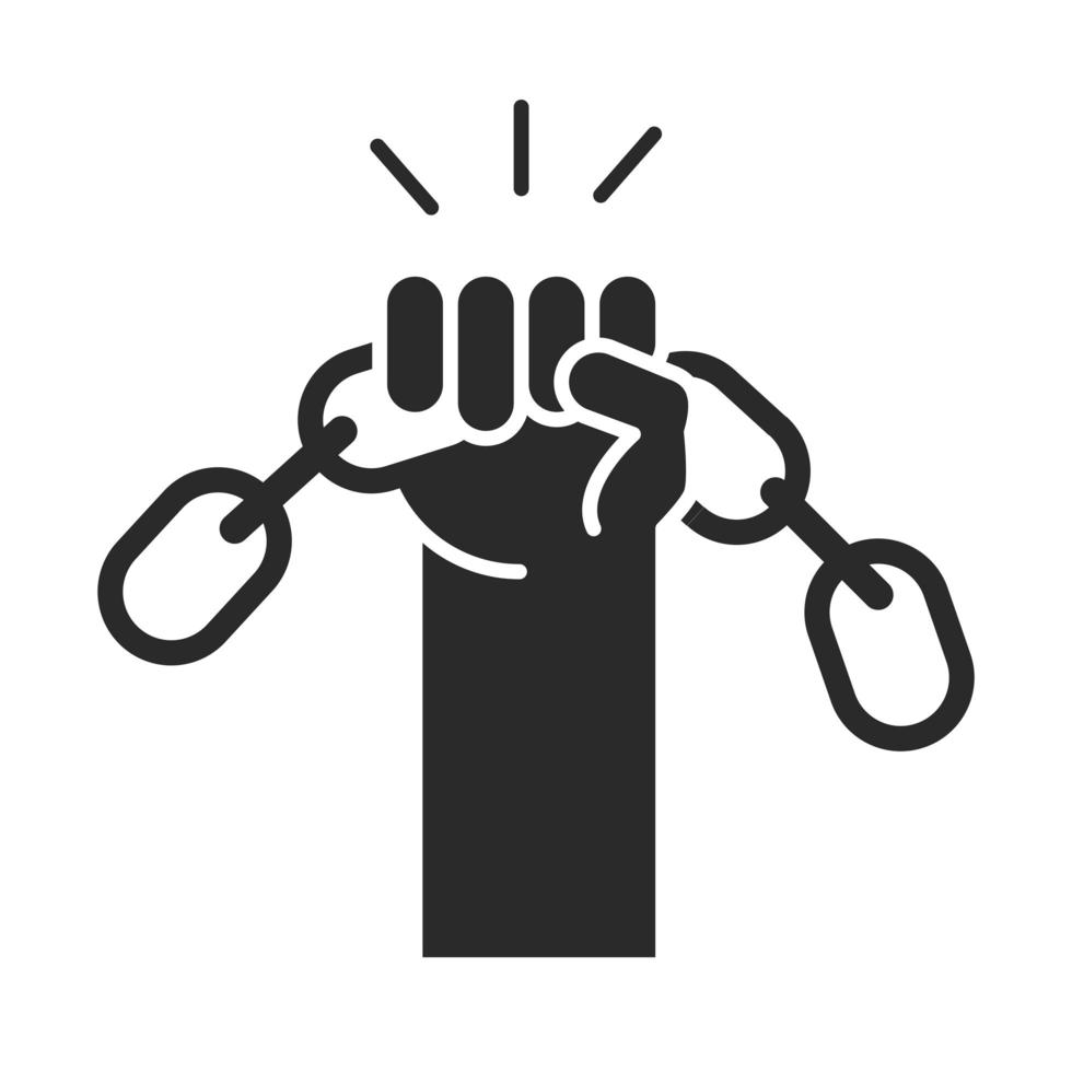 dia internacional dos direitos humanos ergueu a mão com estilo de ícone de silhueta de liberdade de corrente vetor