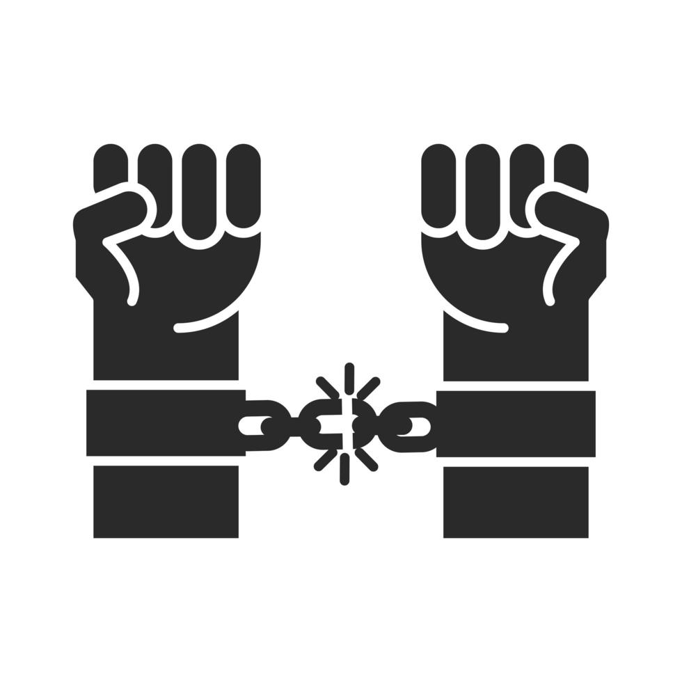 dia internacional dos direitos humanos, punho levantado com as mãos quebrando o estilo de ícone de silhueta vetor
