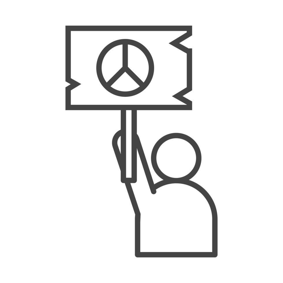personagem do dia internacional dos direitos humanos segurando bandeira estilo de ícone da linha do emblema da paz vetor