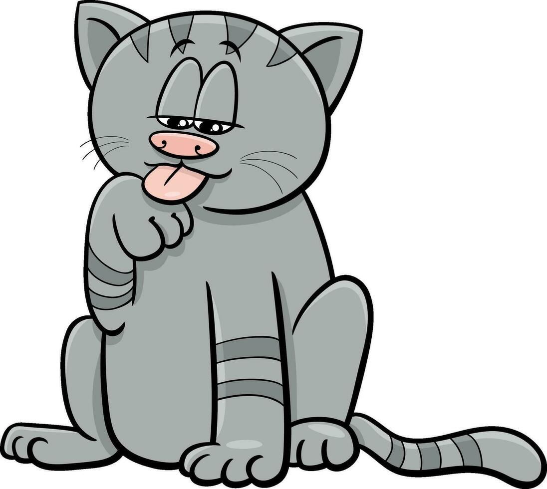 feliz desenho animado gato tigrado personagem animal cômico vetor