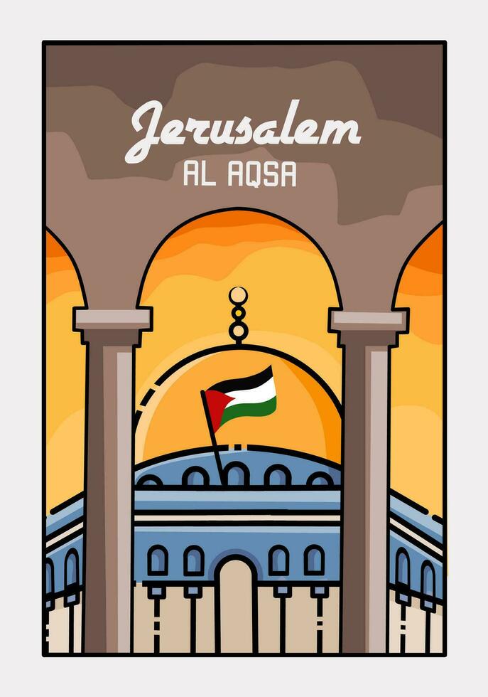 vetor do al aqsa mesquita cenário dentro pôr do sol, livre Palestina campanha poster,