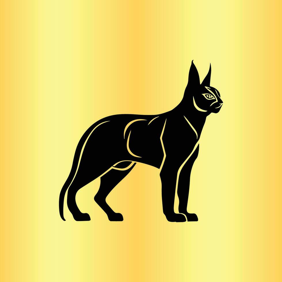 selvagem caracal gato animal silhuetas logotipo dentro dourado ração vetor