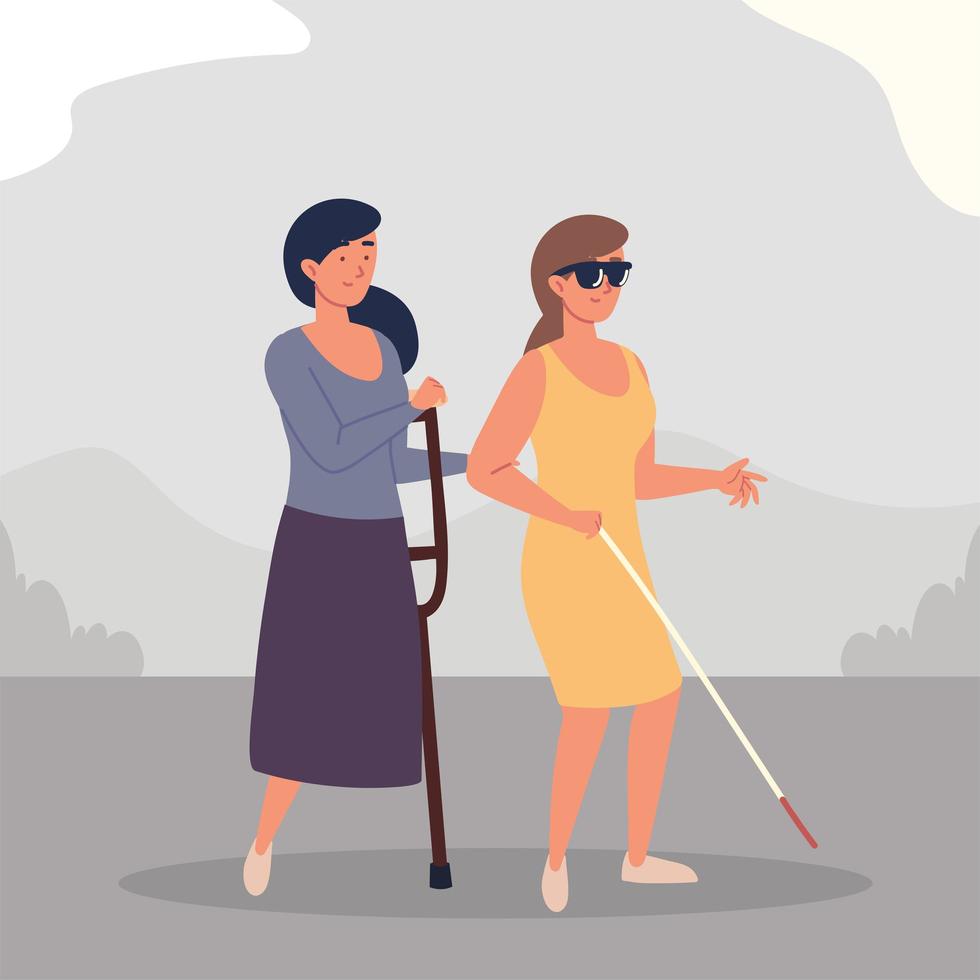 mulheres cegas e amputadas vetor