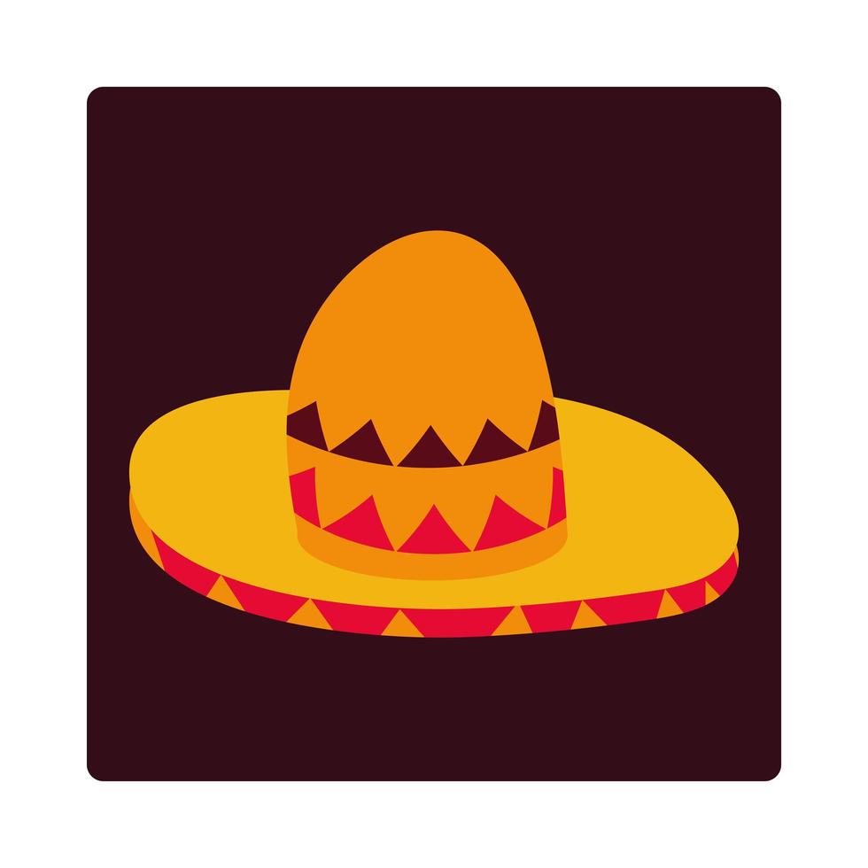 dia dos mortos chapéu tradicional moda celebração mexicana ícone bloco e plano vetor