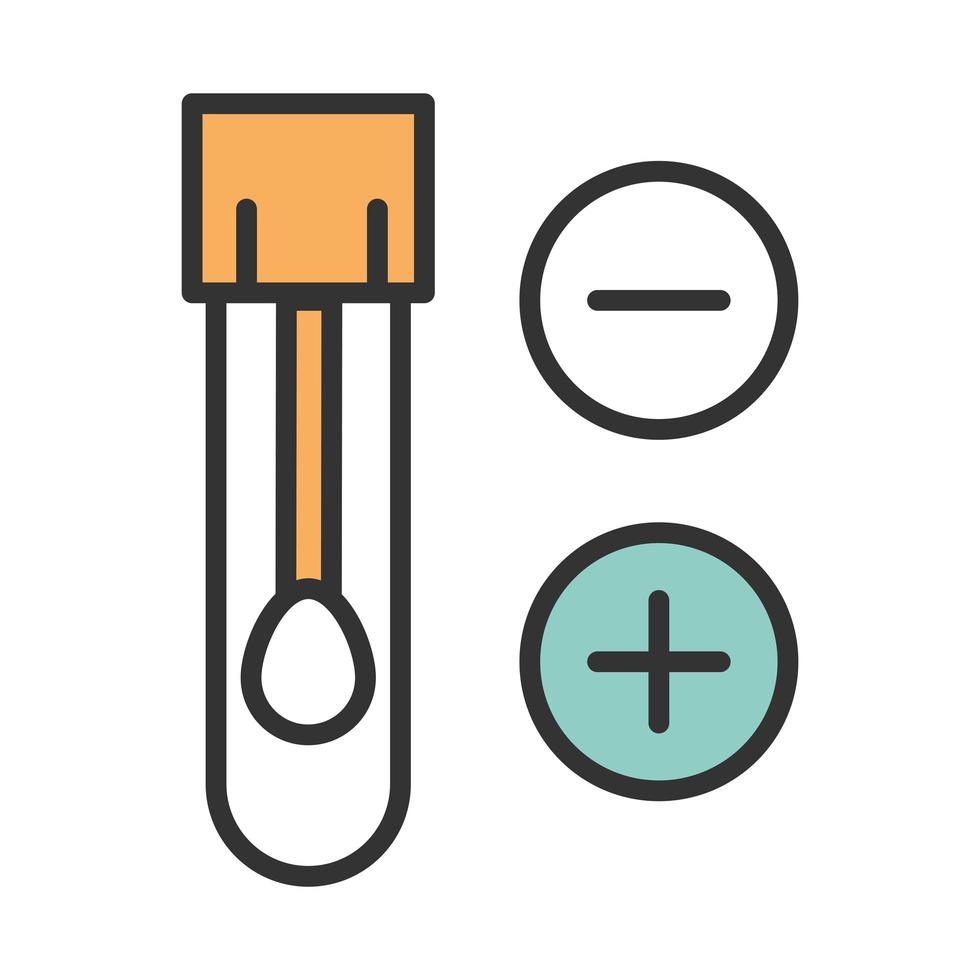 Cotonete de pesquisa de diagnóstico de coronavírus covid19 em linha de teste médico de amostra de frasco e preencher vetor