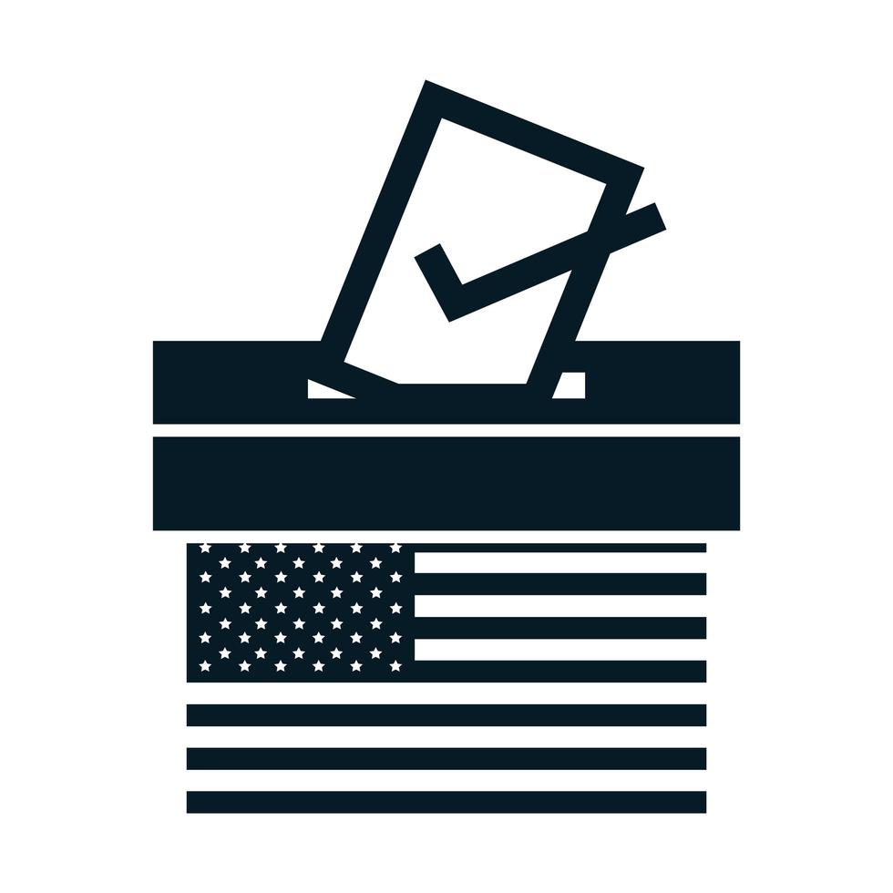 eleições nos estados unidos bandeira americana votação e urna eleitoral política silhueta ícone design vetor