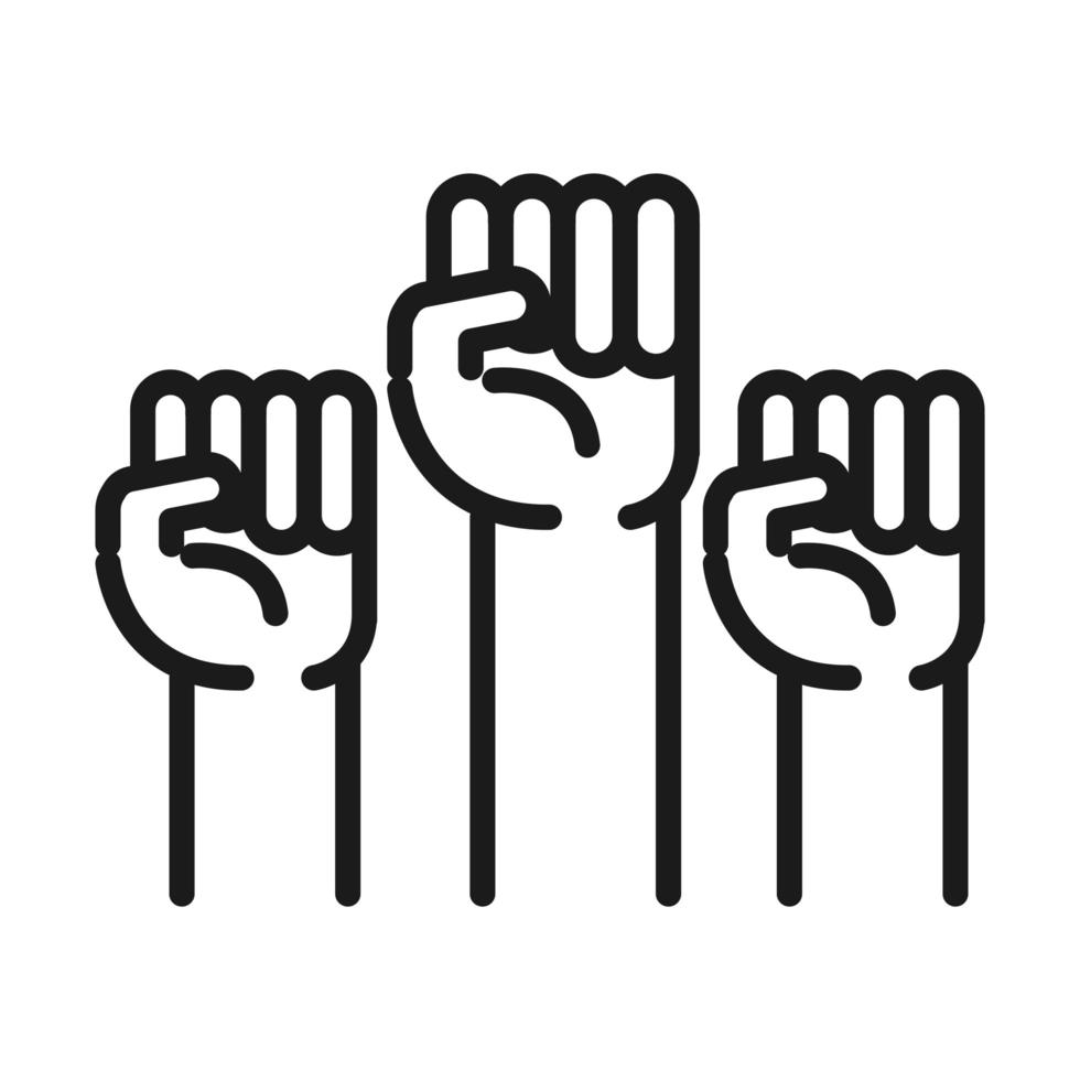 ícone do movimento feminismo punhos levantados no estilo da linha do pictograma dos direitos femininos vetor